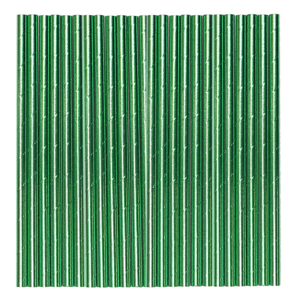 Green Metallic Paper Party Straws