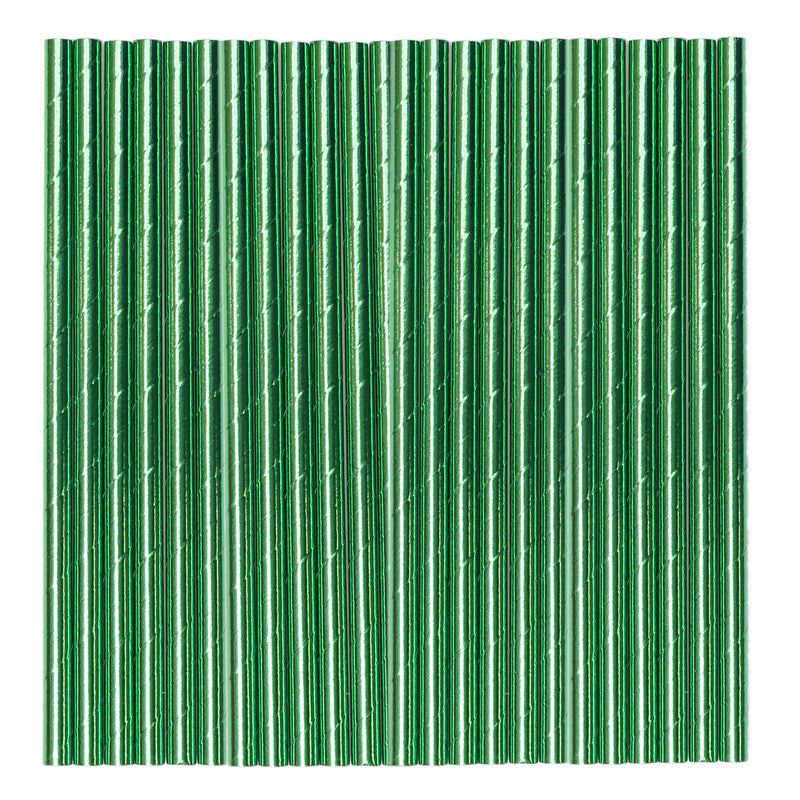 Green Metallic Paper Party Straws