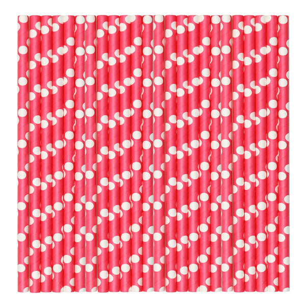 Red & White Polka Pastel Paper Party Straws.