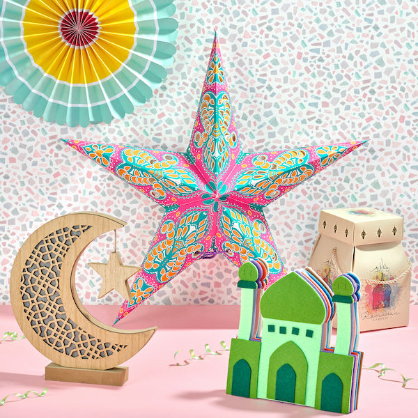 Pack of 2 Pink & Turquoise Large Paper Hanging Star Eid Decoration