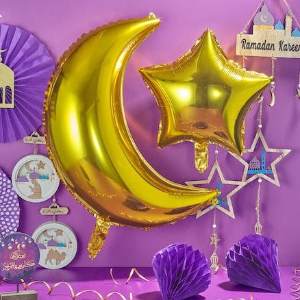 Pack of 2 Jumbo Gold Crescent Moon Eid & Ramadan Foil Balloon