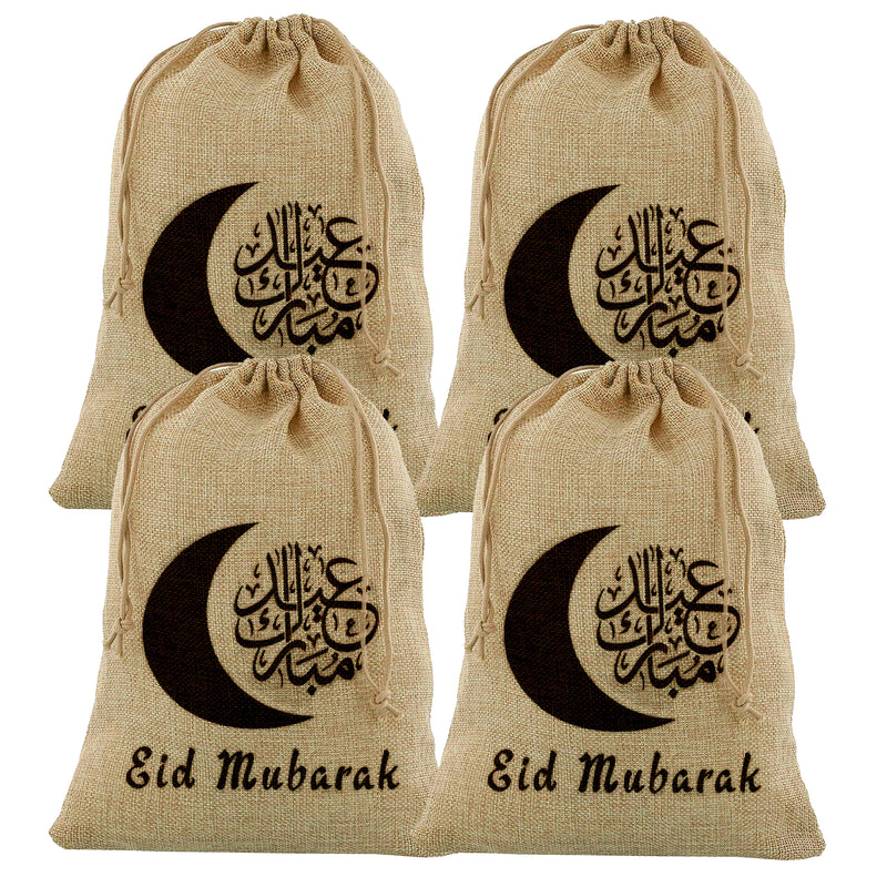 4pc Large Arabic Moon Eid Text Hessian Gift Sacks (60x40cm)
