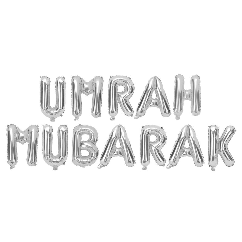 Silver 'Umrah Mubarak' Foil Letter Balloons