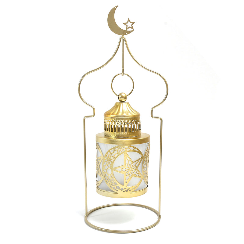 Gold Metal Decorative LED Moon & Star Tea Light Candle Table Lantern Hanging In Frame