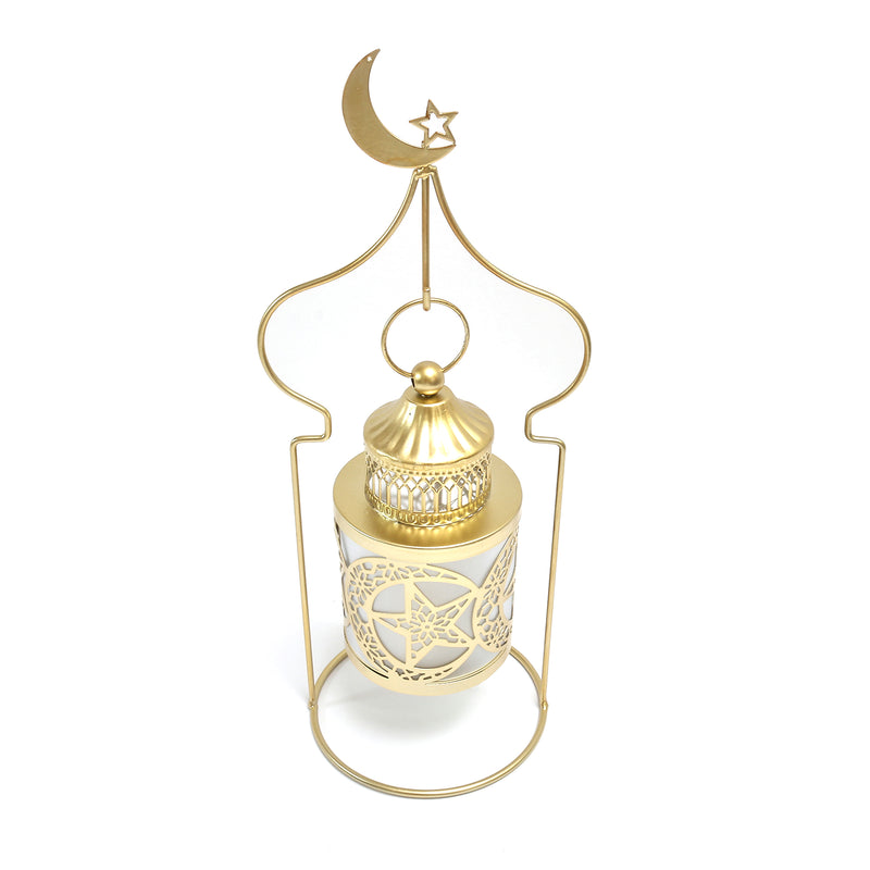 Gold Metal Decorative LED Moon & Star Tea Light Candle Table Lantern Hanging In Frame(Y1124)