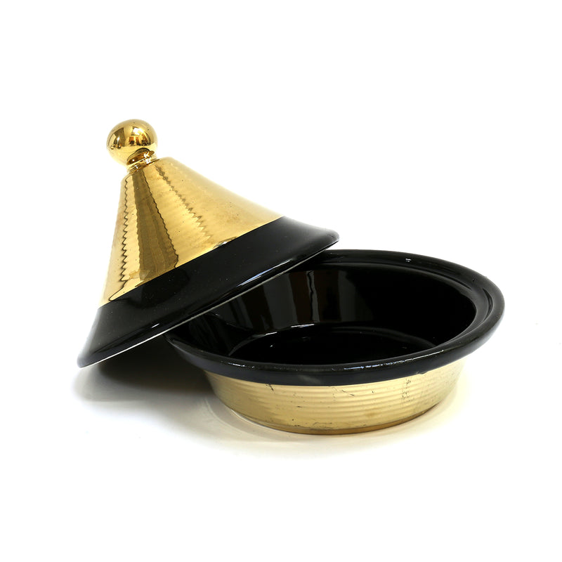 Round Ceramic Tagines With Gold Detailing in White, Black or Emerald Green