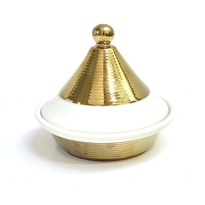 Round Ceramic Tagines With Gold Detailing in White, Black or Emerald Green