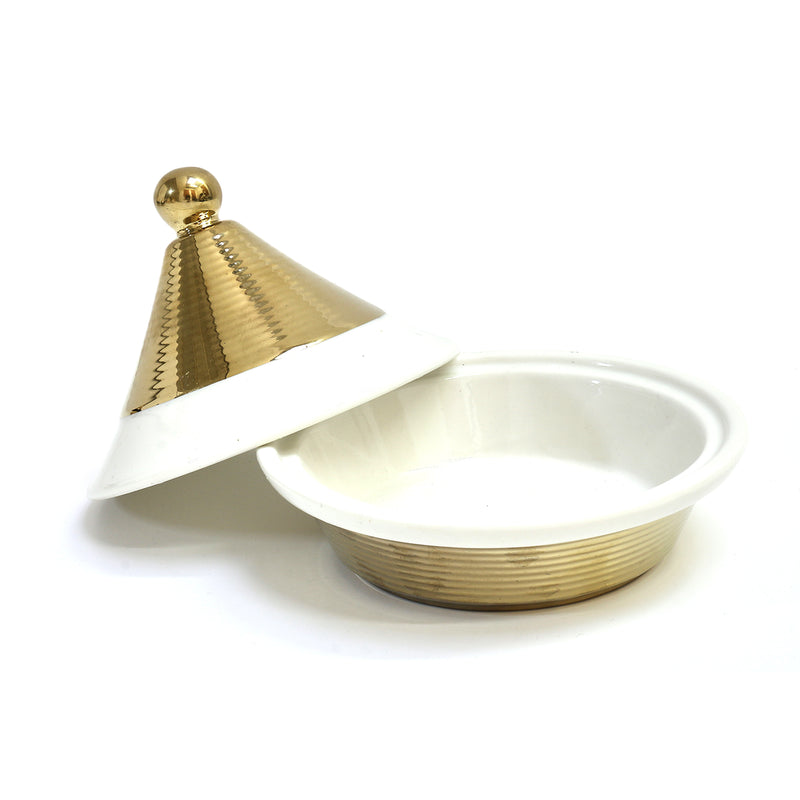 Round Ceramic Tagines With Gold Detailing in White, Black or Emerald Green